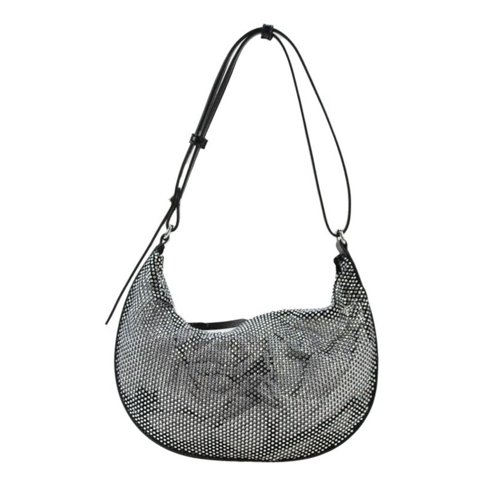 Zara Womens Single Strap Zip Top Crystal Mesh Shoulder Handbag Black